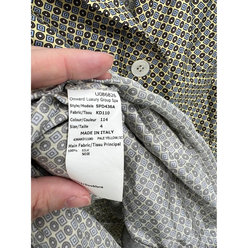 Michael Kors Collection Silk Shirt Dress Geometric Print Made in Italy Yellow 4